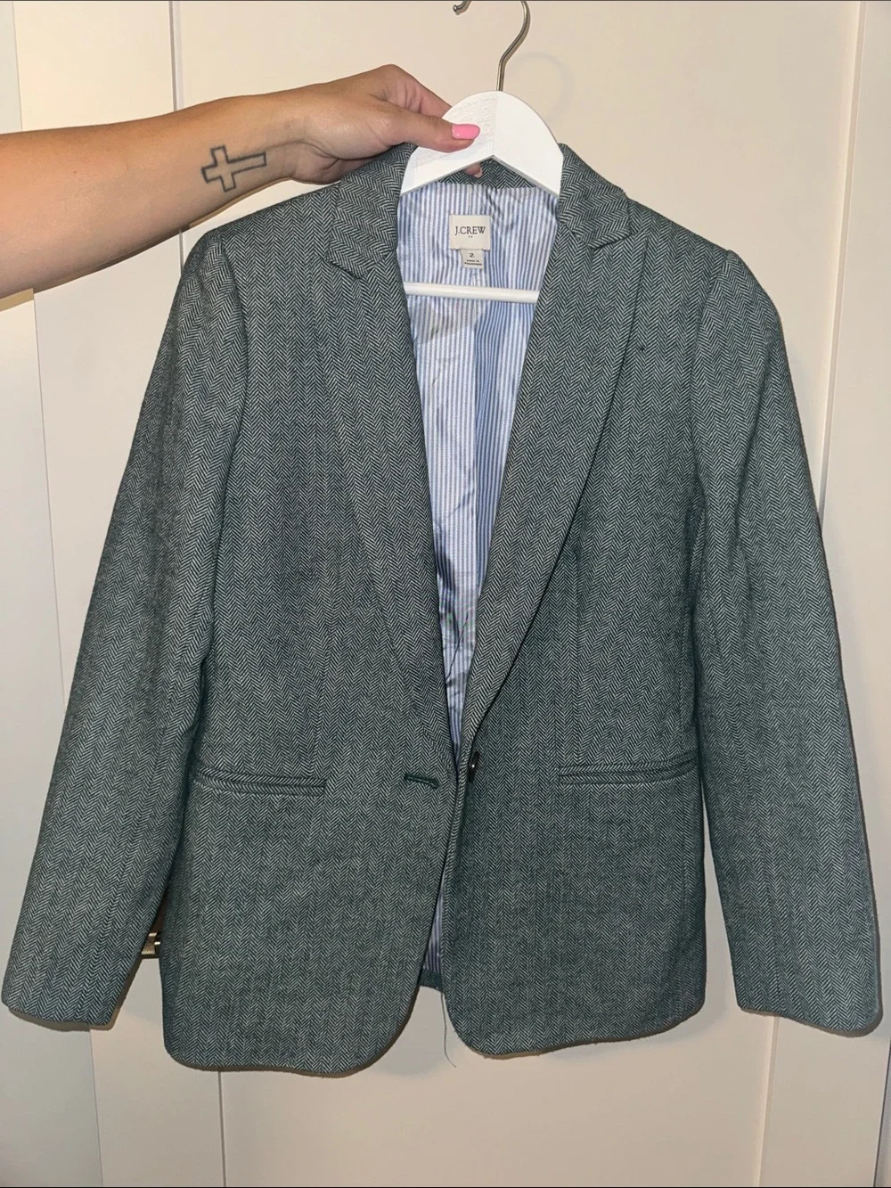 J. Crew Women's Grey Herringbone Tailored Blazer